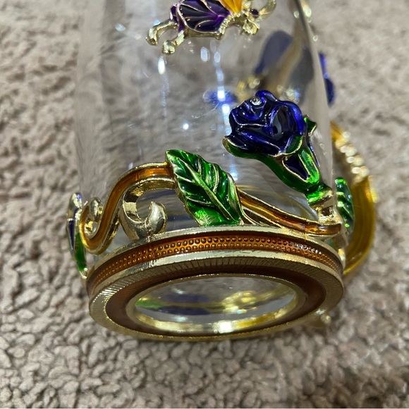 ARC of France Glass Coffee Tea Handled Cup Jeweled Enamel Blue Rose Butterfly - Picture 5 of 10